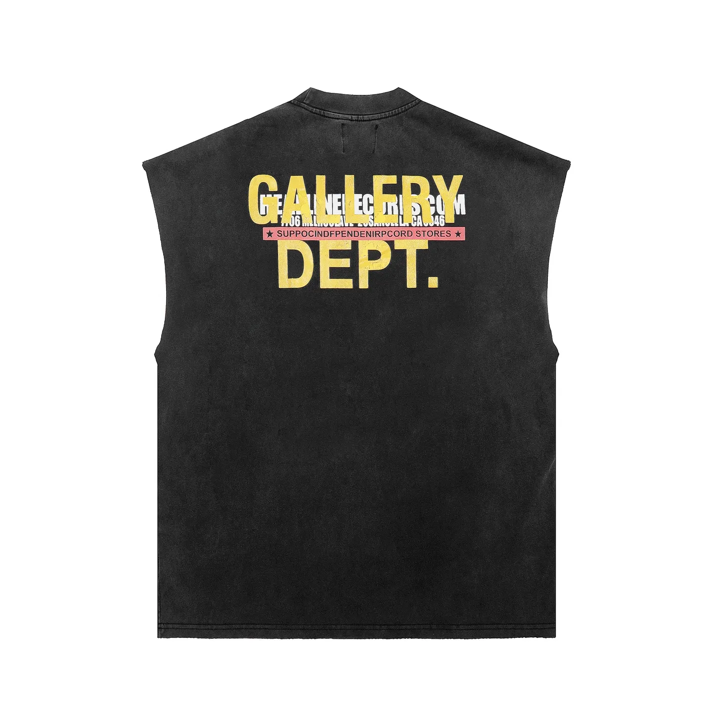pt #G1009 P116 GALLERY DEPT. Old and frayed sleeveless waistcoat short sleeves. Astronaut prints on the front and back. Made of 280G double yarn pure cotton. The fabric is comfortable and stylish. After washing and distressing, the upper body becomes more fashionable and cool. The collar and hem are frayed. The design is full. The US version is too large. Color: washed black. Size S/M/L/XL
